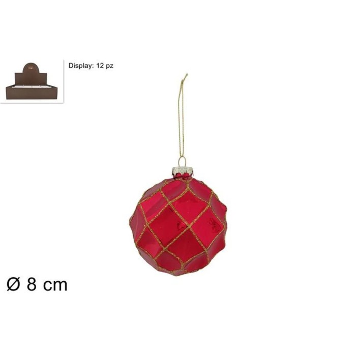 SFERA VETRO D.8 ROSSA ROMBI GLITTER ORO